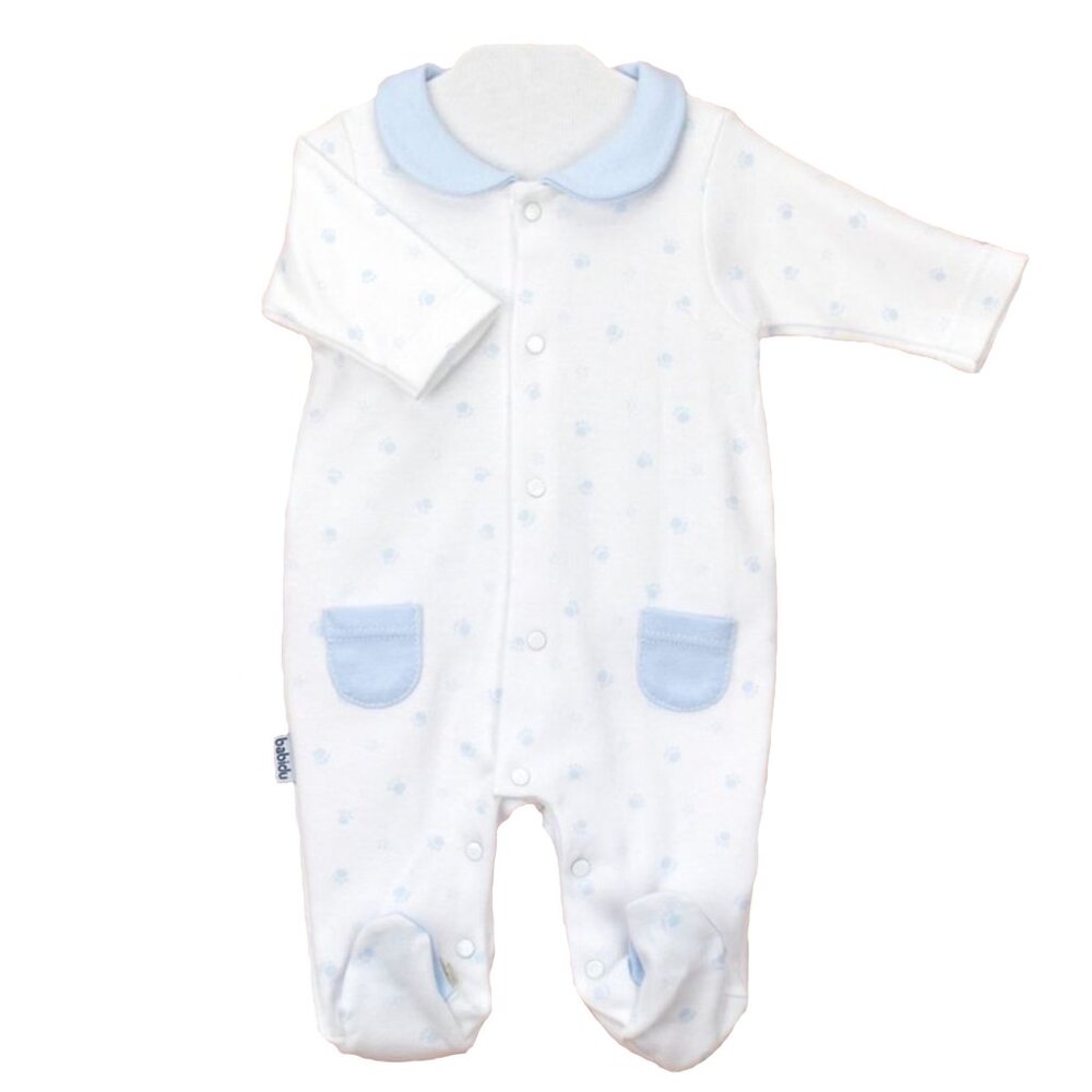 Babidu Huellas Collar and Pockets Footie - Sky Blue - NEW